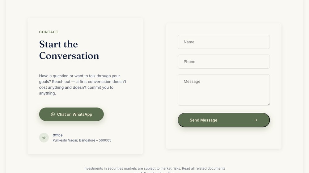 Contact section with WhatsApp CTA, office address, and an enquiry form
