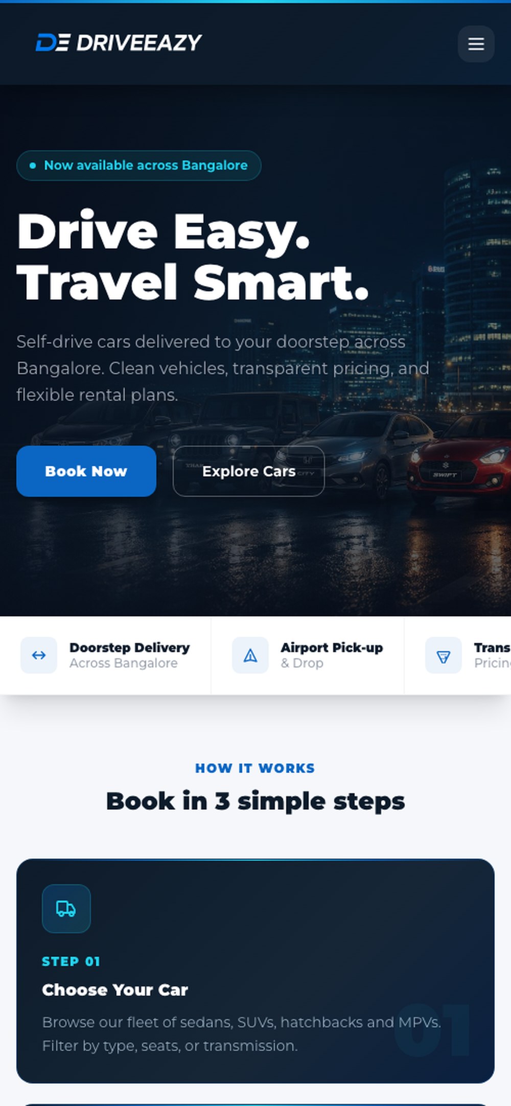 DriveEazy homepage on mobile