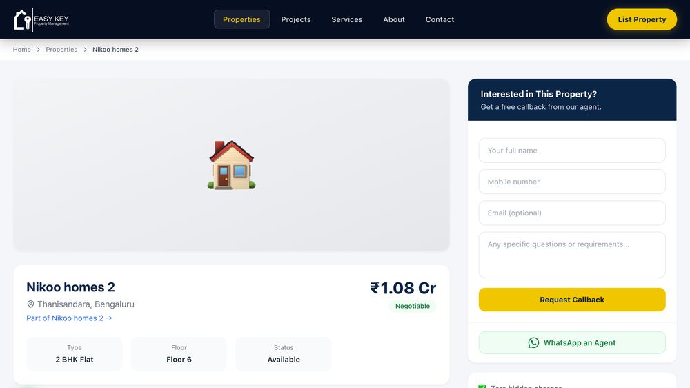 Property detail page with a lead capture callback request form