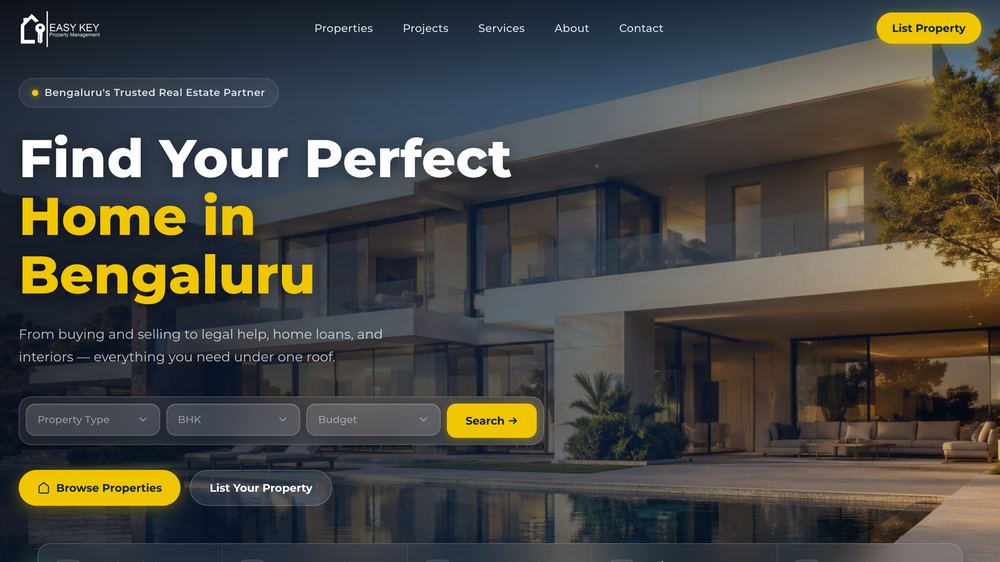 Homepage with property search and hero image