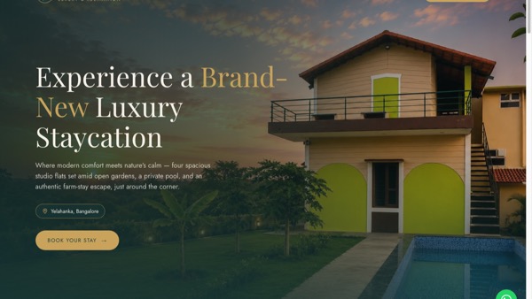 Boutique staycation resort website homepage